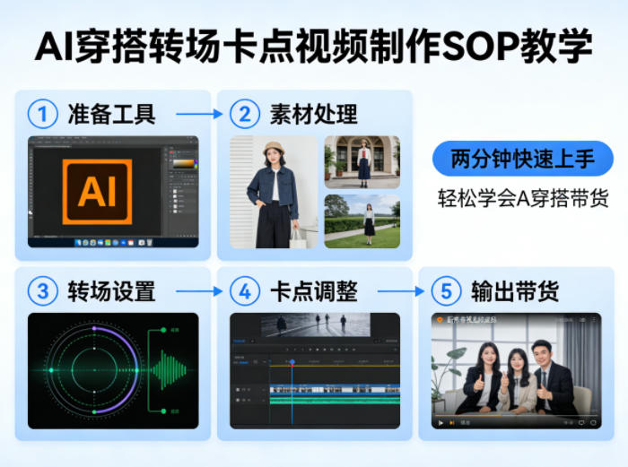 AI穿搭转场卡点视频制作SOP教学，两分钟快速上手，轻松学会AI穿搭带货 - 淘金派资源网