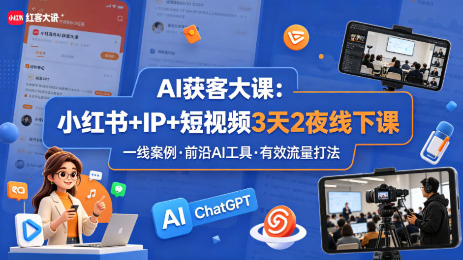 AI获客大课小红书+IP+短视频3天2夜线下课，用最真实的一线案例，最前沿的AI工具，最有效的流量打法 - 淘金派资源网