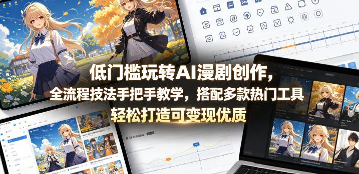 低门槛玩转AI漫剧创作，全流程技法手把手教学，搭配多款热门工具，轻松打造可变现优质作品 - 淘金派资源网