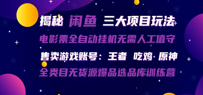 闲鱼三种玩法 全自动电影票 售卖游戏账号 爆品选品库训练营 - 淘金派资源网