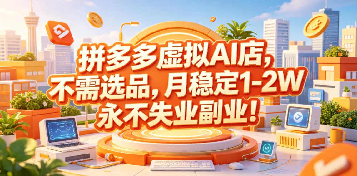 拼多多虚拟AI店，不需选品，月稳定1-2W，永不失业副业！【揭秘】 - 淘金派资源网