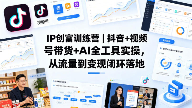 IP创富训练营｜抖音+视频号带货+AI全工具实操，从流量到变现闭环落地 - 淘金派资源网