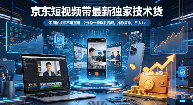 京东短视频带货最新独家技术，不用拍视频不用直播，2分钟一条爆款视频，操作简单，日入1k+【揭秘】 - 淘金派资源网