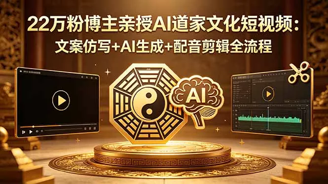 22万粉博主亲授AI道家文化短视频：文案仿写+AI生成+配音剪辑全流程 - 淘金派资源网
