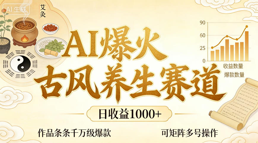 AI爆火古风养生赛道，日收益1k+单条作品点赞破万+，可矩阵多号操作【揭秘】 - 淘金派资源网