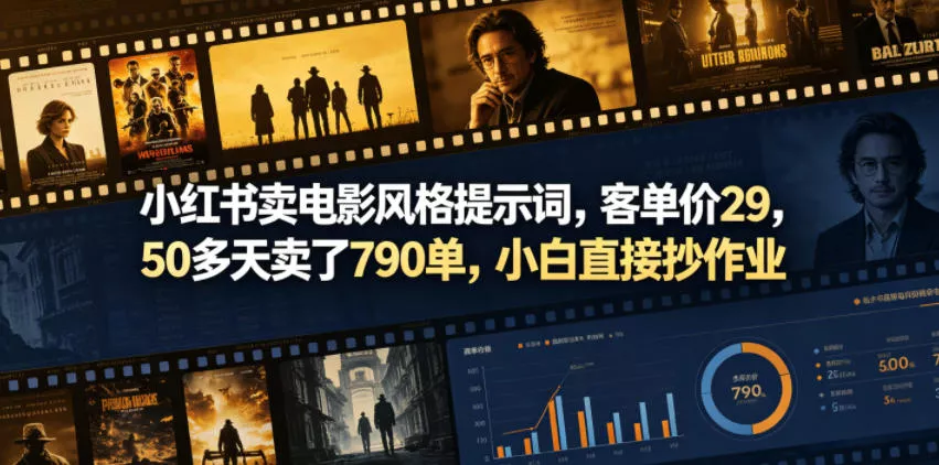 小红书卖电影风格提示词，客单价29，50多天卖了790单，小白直接抄作业！ - 淘金派资源网
