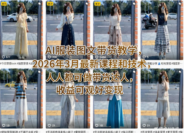 AI服装图文带货教学，2026年3月最新课程和技术，人人都可做带货达人，收益可观好变现 - 淘金派资源网