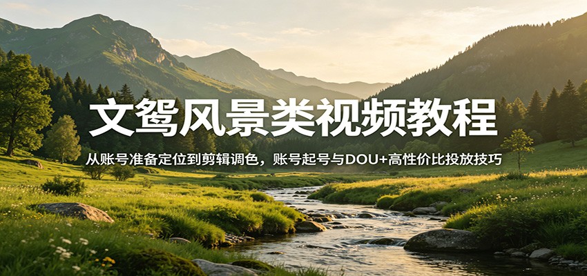 文鸳风景类视频教程：从账号准备定位到剪辑调色，账号起号与DOU+高性价比投放技巧 - 淘金派资源网
