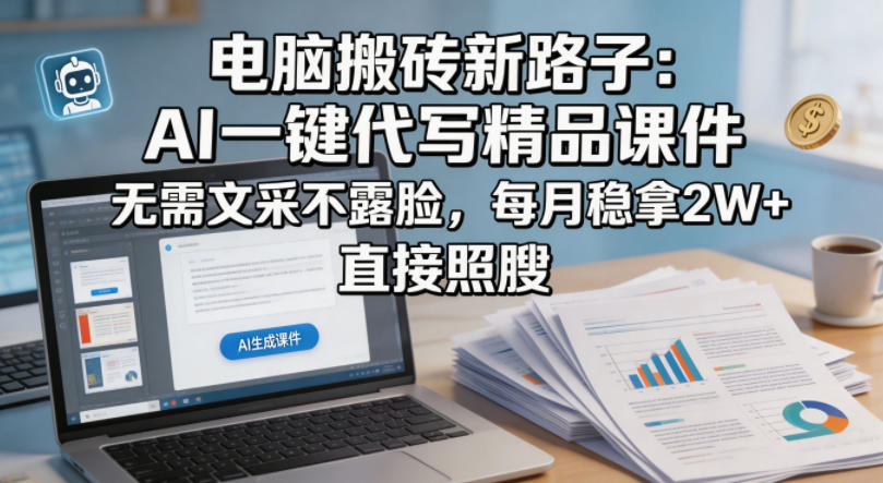 电脑搬砖新路子：AI一键代写精品课件，无需文采不露脸，每月稳拿2W+，直接照搬 - 淘金派资源网