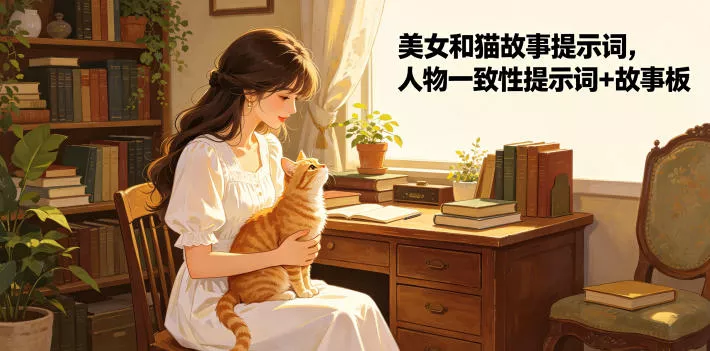 美女和猫故事提示词，人物一致性提示词+故事板 - 淘金派资源网