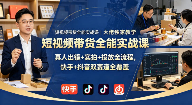 短视频带货全能实战课｜大佬独家教学，真人出镜+实拍+投放全流程，快手+抖音双赛道全覆盖 - 淘金派资源网
