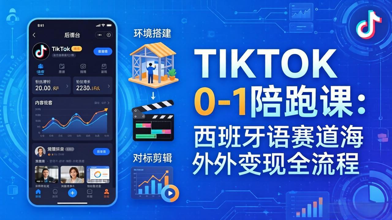 TIKTOK 0-1 陪跑课：从环境搭建到刷对标剪辑，西班牙语赛道海外变现全流程 - 淘金派资源网