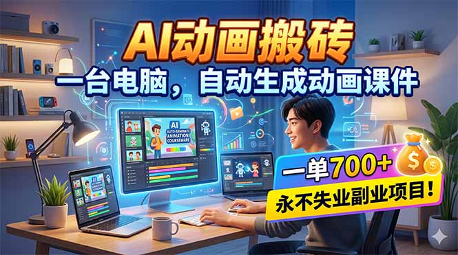 AI动画搬砖，一台电脑，自动生成动画课件，一单800+ 永不失业副业项目！ - 淘金派资源网