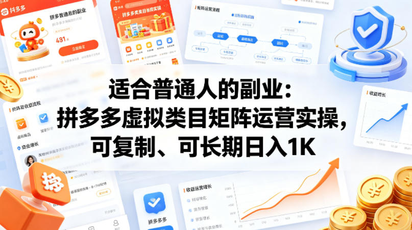 适合普通人的副业：拼多多虚拟类目矩阵运营实操，可复制、可长期日入1K【揭秘】 - 淘金派资源网
