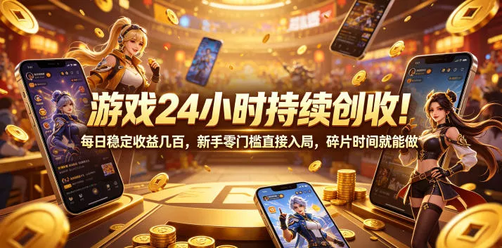 游戏24小时持续创收！每日稳定收益几百，新手零门槛直接入局，碎片时间就能做【揭秘】 - 淘金派资源网