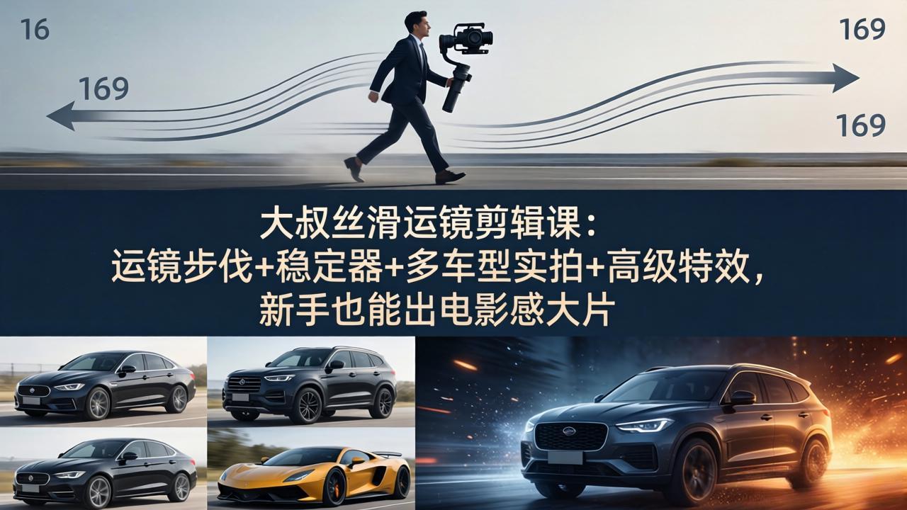 大叔丝滑运镜剪辑课：运镜步伐+稳定器+多车型实拍+高级特效，新手也能出电影感大片 - 淘金派资源网