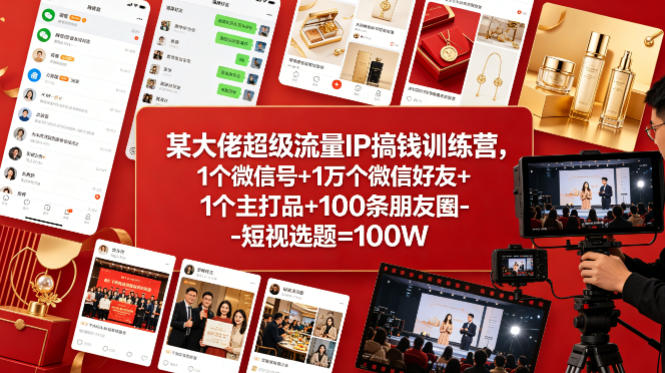 某大佬超级流量IP搞钱训练营，1个微信号+1万个微信好友+1个主打品+100条朋友圈-短视选题=100W - 淘金派资源网
