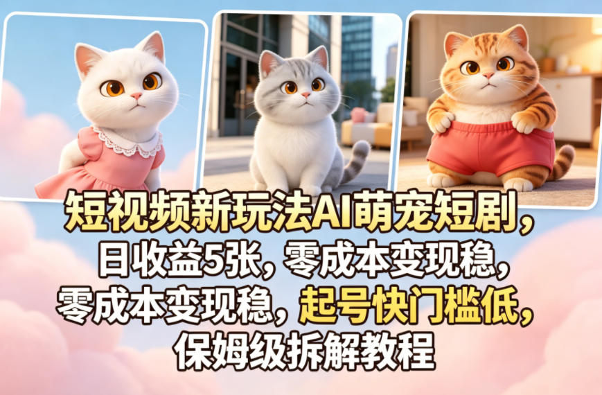 短视频新玩法AI萌宠短剧，日收益5张，零成本变现稳，起号快门槛低，保姆级拆解教程 - 淘金派资源网