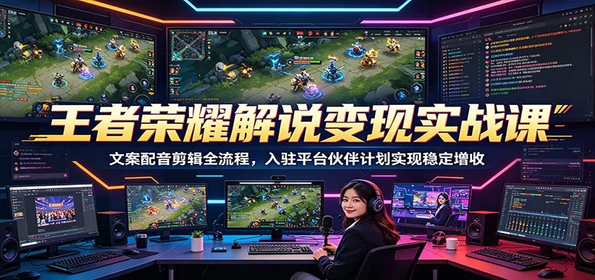 王者荣耀解说变现实战课：文案配音剪辑全流程，入驻平台伙伴计划实现稳定增收 - 淘金派资源网