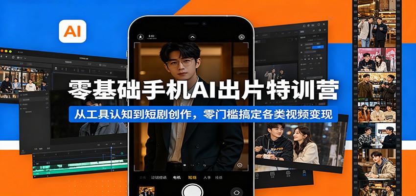 零基础手机AI出片特训营：从工具认知到短剧创作，零门槛搞定各类视频变现 - 淘金派资源网