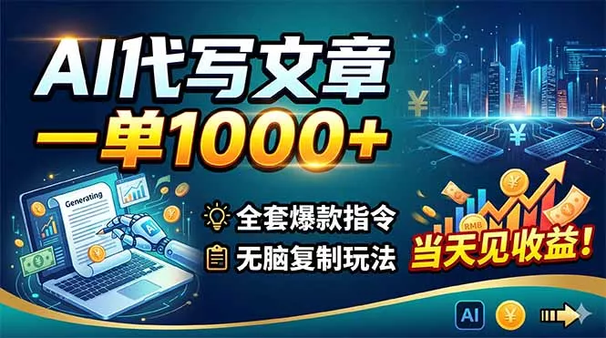 AI代写文章，一单1000+，全套爆款指令+无脑复制玩法，当天见收益！ - 淘金派资源网