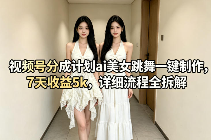 视频号分成计划ai美女跳舞一键制作，7天收益5k，详细流程全拆解 - 淘金派资源网