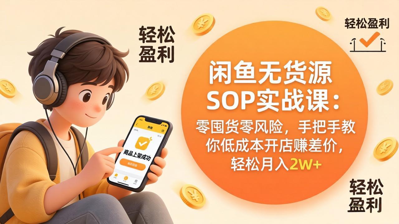 闲鱼无货源SOP实战课：零囤货零风险，手把手教你低成本开店赚差价，轻松月入2w+ - 淘金派资源网