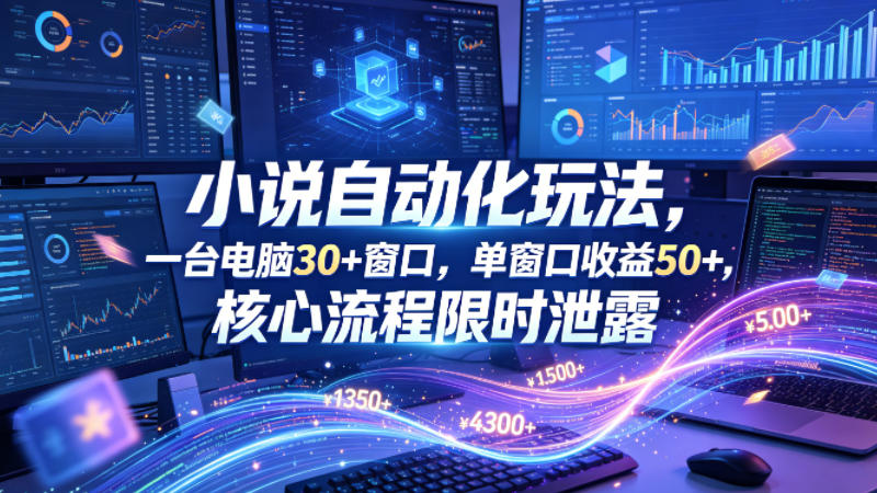 小说挂G自动化玩法，一台电脑30+窗口，单窗口收益50+，核心流程限时泄露【揭秘】 - 淘金派资源网