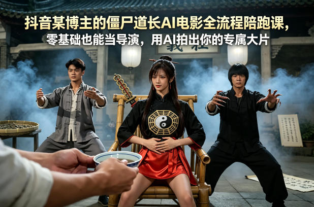 抖音某博主的僵尸道长AI电影全流程陪跑课，零基础也能当导演，用AI拍出你的专属大片 - 淘金派资源网