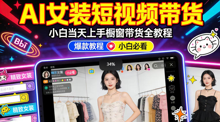 AI女装短视频橱窗带货：小白零门槛当天上手，高佣金爆款轻松賺！ - 淘金派资源网