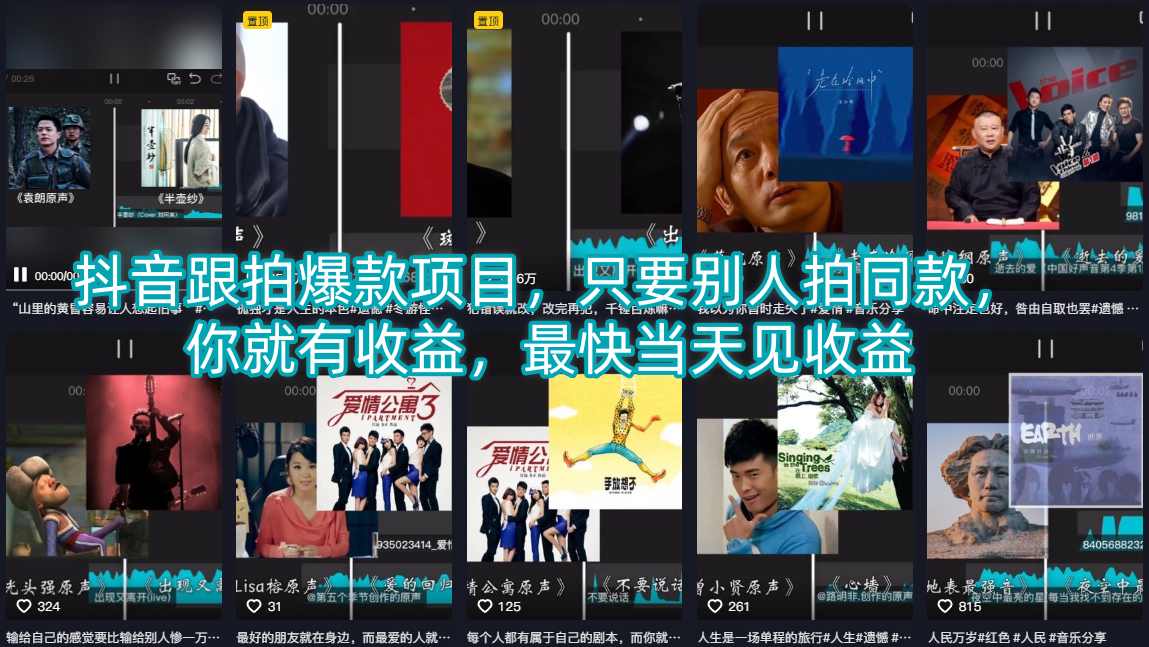 抖音跟拍爆款项目，只要别人拍同款，你就有收益，最快当天见收益 - 淘金派资源网
