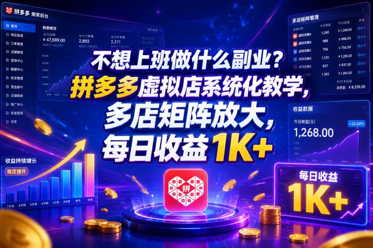 不想上班做什么副业？拼多多虚拟店系统化教学，多店矩阵放大，每日收益1K+【揭秘】 - 淘金派资源网