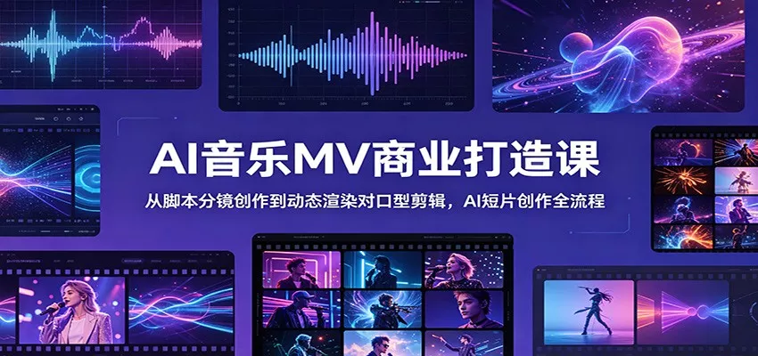 AI音乐MV商业打造课：从脚本分镜创作到动态渲染对口型剪辑，AI短片创作全流程 - 淘金派资源网