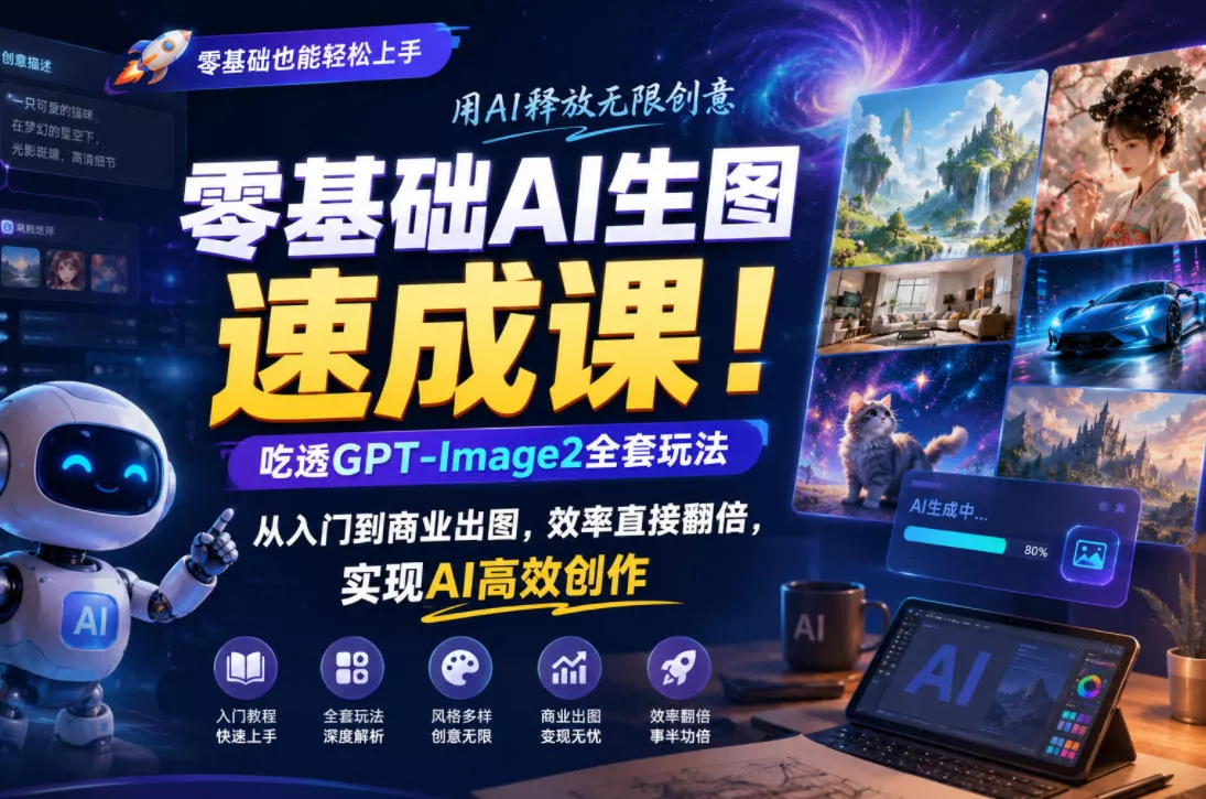 零基础AI生图速成课！吃透GPT-Image2全套玩法，从入门到商业出图，效率直接翻倍，实现AI高效创作 - 淘金派资源网