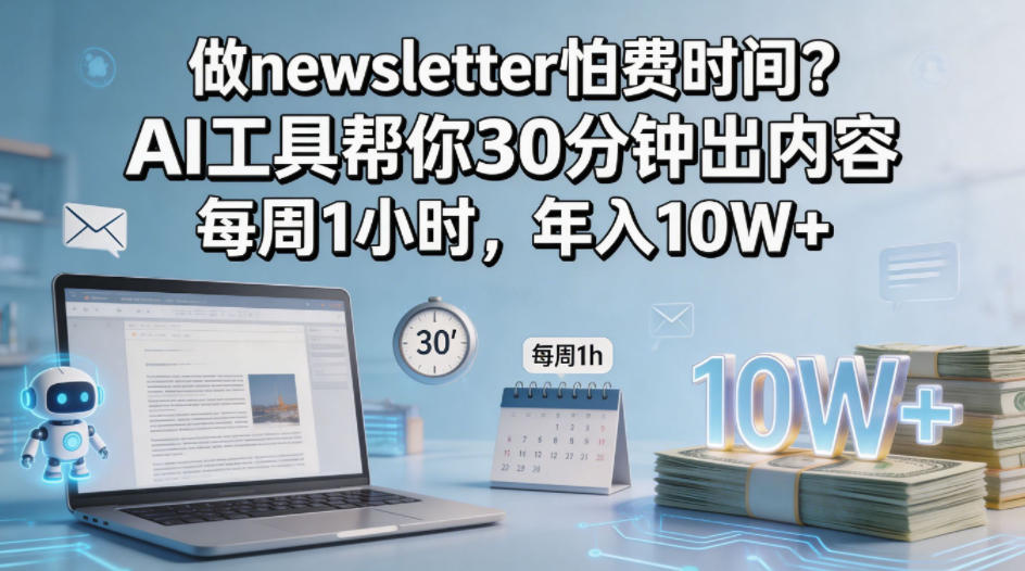 做newsletter怕费时间？AI工具帮你30分钟出内容，每周1小时，年入10W+！【原创双语字幕】 - 淘金派资源网
