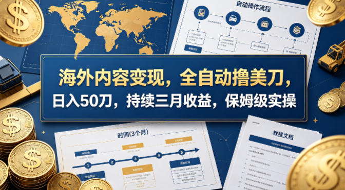 海外内容变现，全自动撸美刀，日入50刀，持续三月收益，保姆级实操【揭秘】 - 淘金派资源网