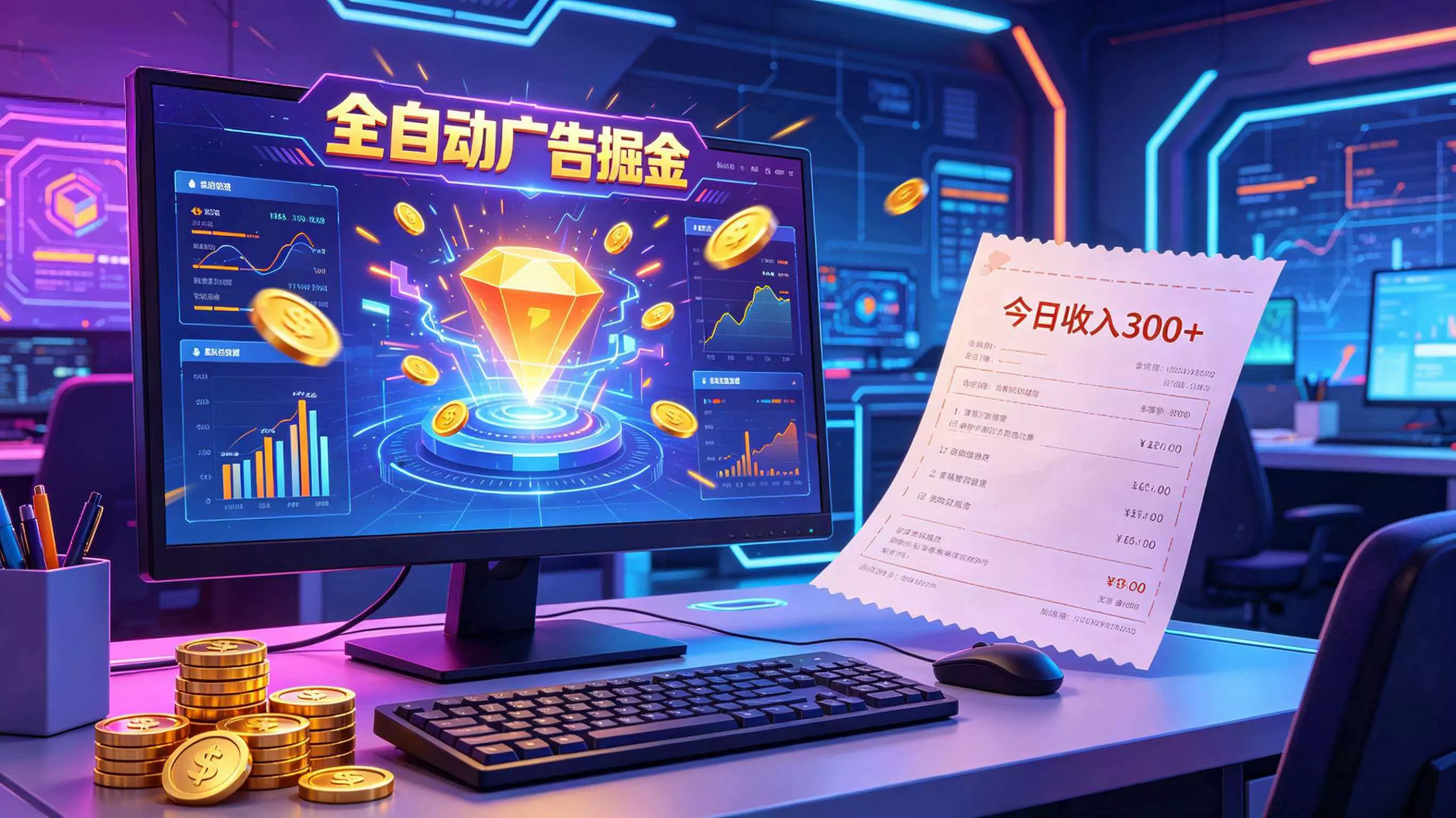 全自动广告掘金，日入300+。全程Ai自动化运行，解放双手，时间自由。收益稳定 - 淘金派资源网