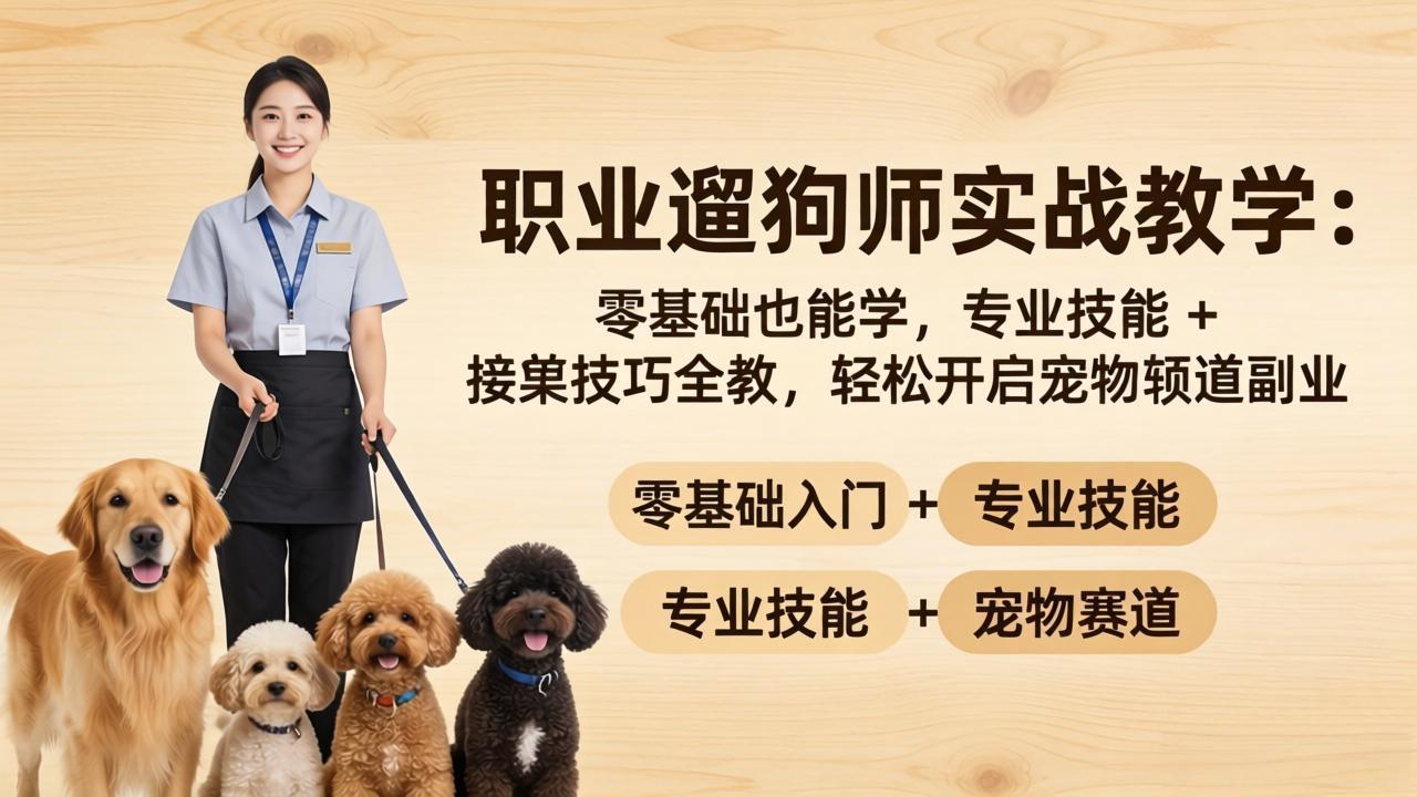 职业遛狗师实战教学：零基础也能学，专业技能 + 接单技巧全教，轻松开启宠物赛道副业 - 淘金派资源网