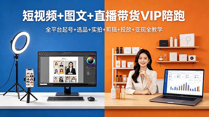 短视频+图文+直播带货VIP陪跑，全平台起号+选品+实拍+剪辑+投放+变现全教学 - 淘金派资源网