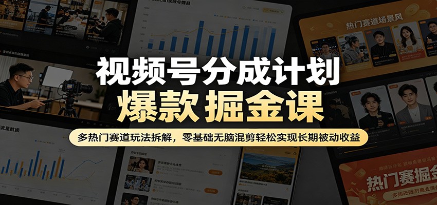 视频号分成计划爆款掘金课：多热门赛道玩法拆解，零基础无脑混剪轻松实现长期被动收益 - 淘金派资源网