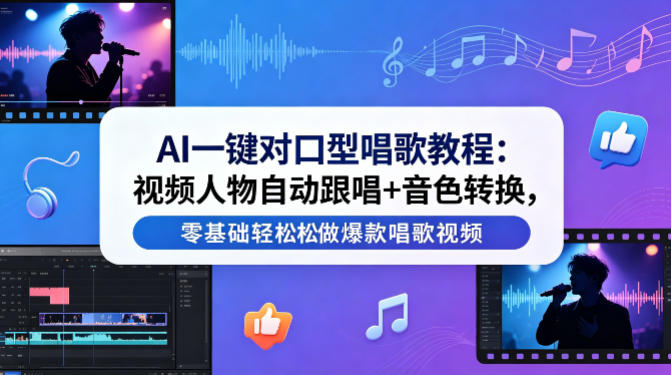 AI一键对口型唱歌教程：视频人物自动跟唱+音色转换，零基础轻松做爆款唱歌视频 - 淘金派资源网