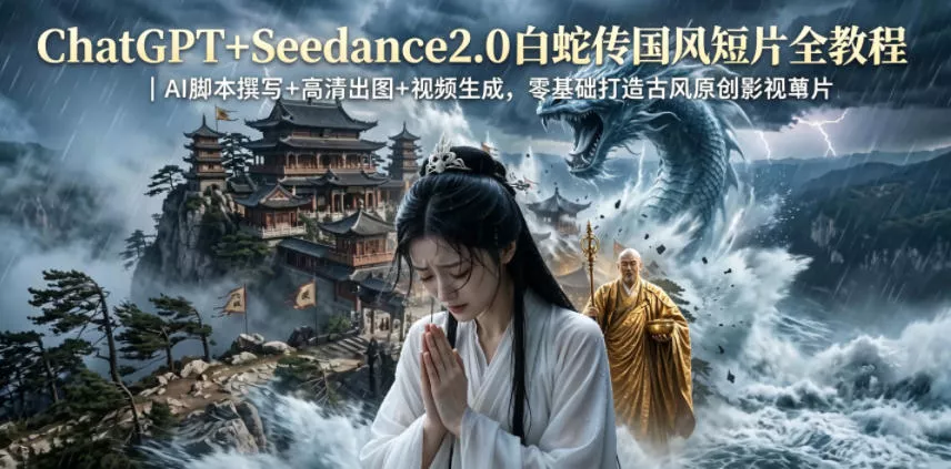ChatGPT+Seedance2.0白蛇传国风短片全教程｜AI脚本撰写+高清出图+视频生成，零基础打造古风原创影视短片 - 淘金派资源网