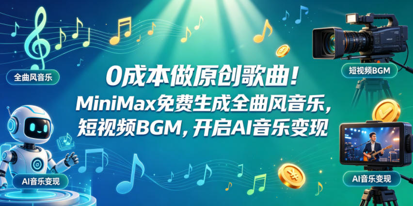 0成本做原创歌曲！MiniMax免费生成全曲风音乐，短视频BGM，开启AI音乐变现 - 淘金派资源网