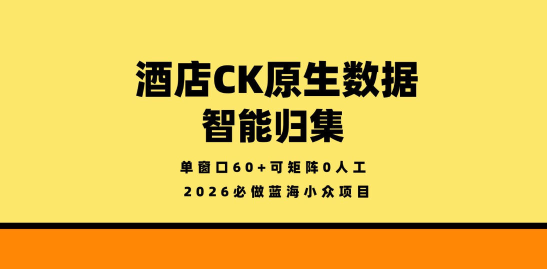 酒店CK原生数据智能归集，单窗口60+可矩阵0人工，2026必做蓝海小众项目【揭秘】 - 淘金派资源网