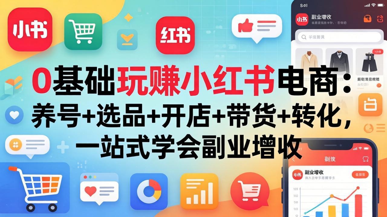 0基础玩赚小红书电商：养号+选品+开店+带货+转化，一站式学会副业增收 - 淘金派资源网