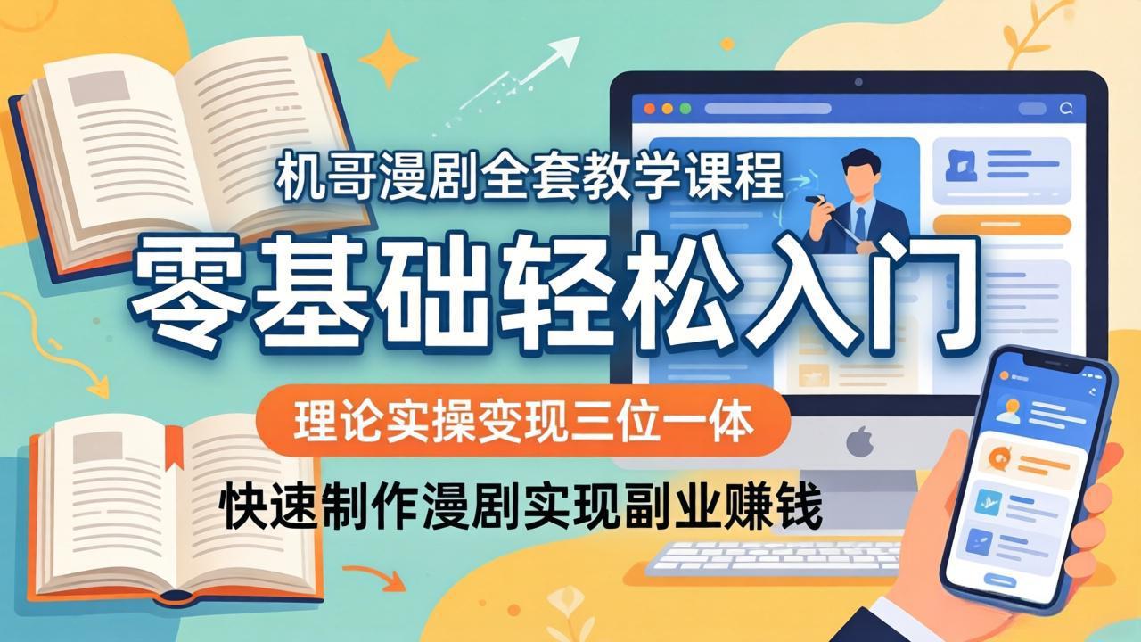 机哥漫剧全套教学课程，理论实操变现三位一体，零基础轻松入门，快速制作漫剧实现副业赚钱 - 淘金派资源网