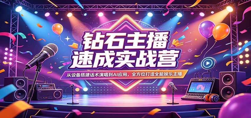 钻石主播速成实战营：从设备搭建话术演唱到AI应用，全方位打造全能娱乐主播 - 淘金派资源网