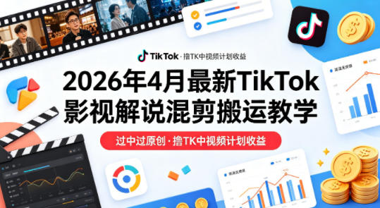 26年4月最新TikTok影视解说混剪搬运教学，过中过原创，撸TK中视频计划收益 - 淘金派资源网