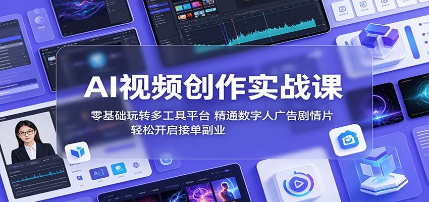 AI视频创作实战课：零基础玩转多工具平台，精通数字人广告、剧情片，轻松开启接单副业 - 淘金派资源网