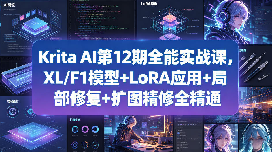 Krita AI第12期全能实战课，XL/F1模型+LoRA应用+局部修复+扩图精修全精通 - 淘金派资源网
